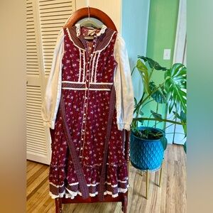Vintage Gunne Sax Prairie Dress with Lace and Waist Ties